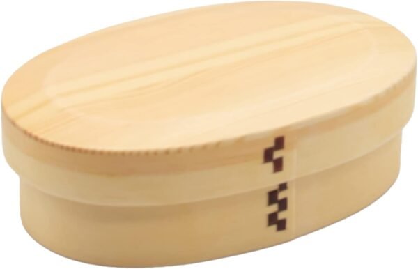 Bentowappa A-80-273530 Wooden Lunch Box, 6.7 x 4.3 inches (17 x 11 cm), Single Tier, Oval Shape, Turtle Shell, Natural