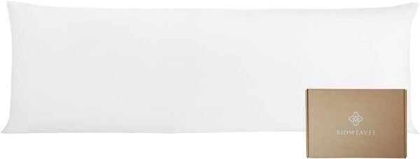 Bioweaves 100% Organic Cotton Percale Weave Body Pillow Cover with Zipper – Crisp, Soft & Naturally Cooling, 300 Thread Count GOTS Certified Body Pillow Pillowcase – 21” x 54”, White