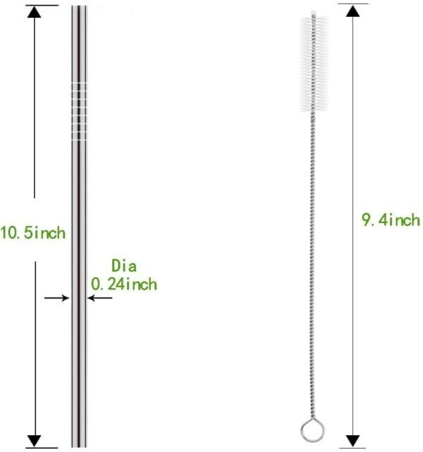 Set of 10 Stainless Steel Straws, HuaQi Straight Reusable Straight Drinking Straws 10.5'' Long 0.24‘’ Dia for 30 oz Tumbler and 20 oz Tumbler, 2 Cleaning Brush Included - Image 3