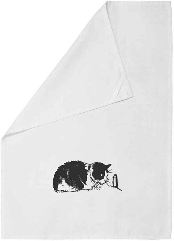 Azeeda 'Cat & Mouse Hole' White Cotton Tea Towel/Dish Cloth (TW00013406)