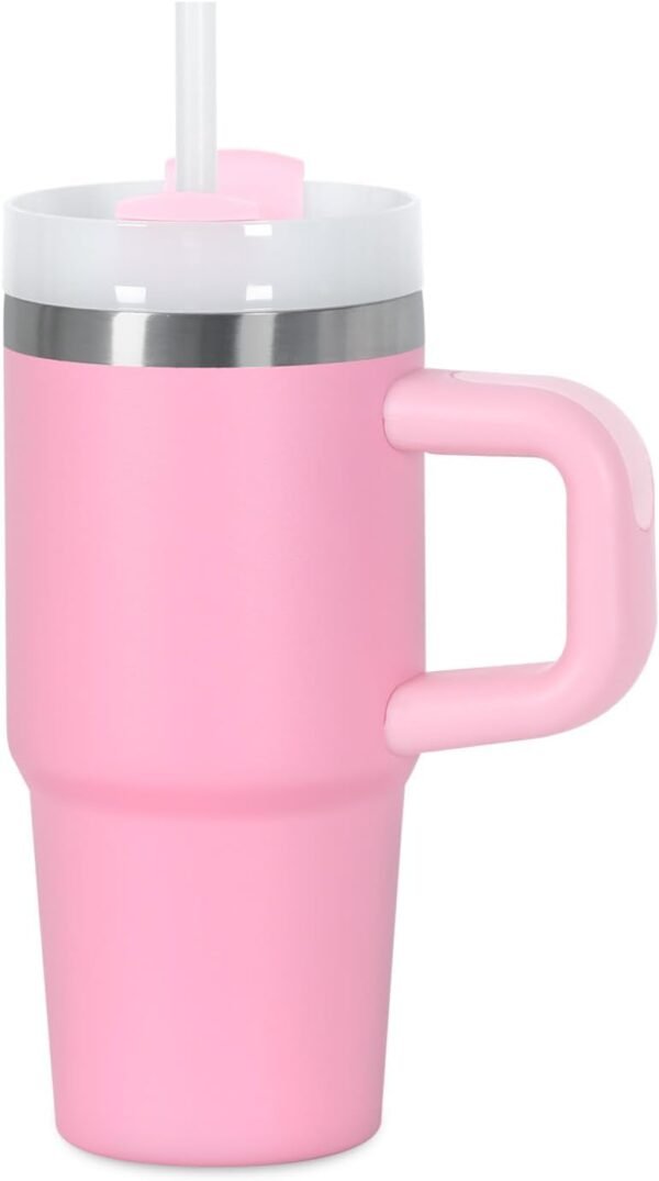 14 Oz Tumbler with Handle and Straw for Kids, Stainless Steel Vacuum Insulated Tumbler Keep Cold Heat and Ice, Gifts for Children Cups (Pink)