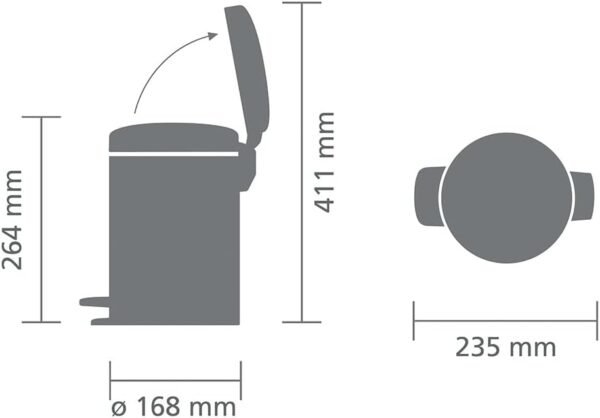 Brabantia 113260 Pedal Bin Newicon with Plastic Inner Bucket, Metallic Grey - 3 L - Image 7
