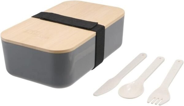 GUDEKIKL 1Pcs Wood Lid Lunch Plastic Box, Portable Food Storage Box With 3pcs Wheat Straw Tablewares, Large Capacity Leakproof Lunch Containers With Elastic Band - Image 2