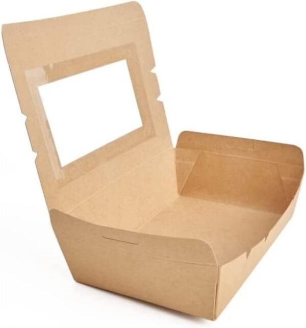 Medium Kraft Lunch Box With Window Food Container Made With Craft Paper For Meals & Dessert, Take Away Container, Disposable, Eco-friendly, Compostable, Paperbox Restaurants - Pack Of 25, Brown - Image 2
