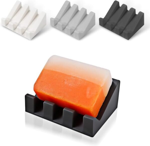 3 Pcs Silicone Soap Dish Self Draining Soap Dish Shower Waterfall Bar Soap Holder Tary with Keep Soap Bars Dry for Kitchen Bathroom Accessories (Grey, White,Black)