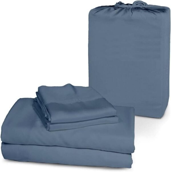 Extra Deep Pockets 1000 Thread Count 100% Organic GOTS Certified Cotton, 24-Inch Deep-Pocket, 4-Piece Bed Sheet Set (1 Flat Sheet, 1 Fitted Sheet, 2 Pillow Covers) - Queen, Mediterranean Blue