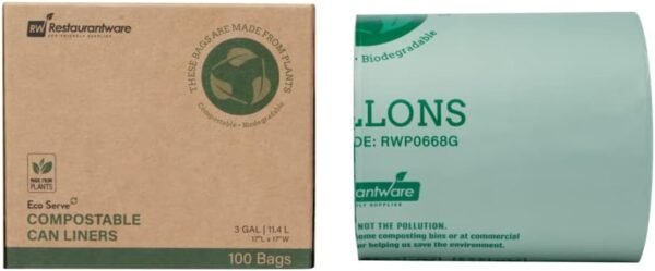 RW Eco 3 Gallon Biodegradable Garbage Bags, 100 Compostable Trash Bags - Star Seal Bottom, Won't Tear Or Leak, Green Plastic Trash Can Liners, Strong, For Office And Homes - Restaurantware - Image 8