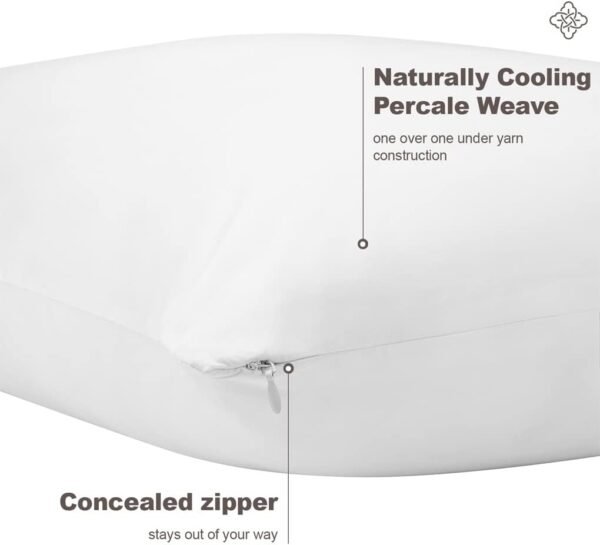 Bioweaves 100% Organic Cotton Percale Weave Body Pillow Cover with Zipper – Crisp, Soft & Naturally Cooling, 300 Thread Count GOTS Certified Body Pillow Pillowcase – 21” x 54”, White - Image 3