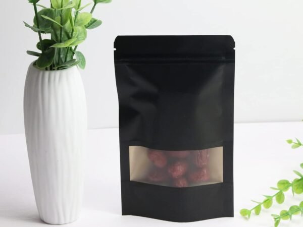 PQZKLDP100pcs Black Kraft Paper Stand Up Pouches-4.7x7.9inch-Ziplock- Black Sealable Food Storage Bags with Matte Window, Reusable, Heat-Sealable for Packaging in Home -Office -Outdoors - Image 2
