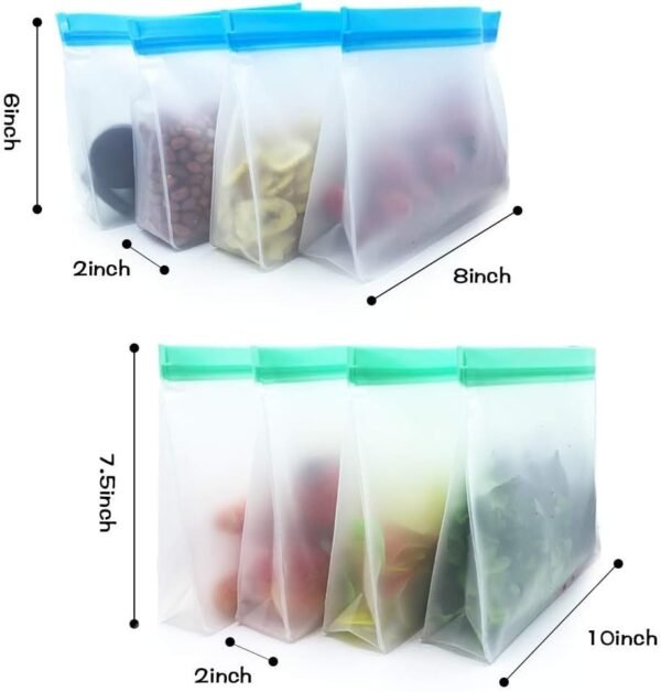 Reusable Food Storage Bags 8 Pack - Stand Up BPA FREE Leakproof Freezer Bags( 4 pack 1/2 Gallon Bags + 4 pack Sandwich Bags) Plastic Free Lunch Bag | Eco-friendly - Image 5