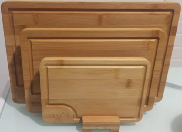 KITCHENIER. Set of 3 Thick Bamboo Cutting Boards for Cooking or Serving, with Juice Groove and Handles. For meats, cheeses and vegetables. Organic material, easy to wash - Image 8