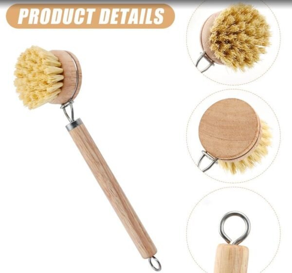 2pcs Bamboo Cleaning Brush Combo Set, Multifunctional Dishwashing and Pot for Kitchen, Plaster Household Cleaning, Sustainable Handle Solid Wood Wash Divine Natural Sisal Kitchen Short Coconut - Image 5
