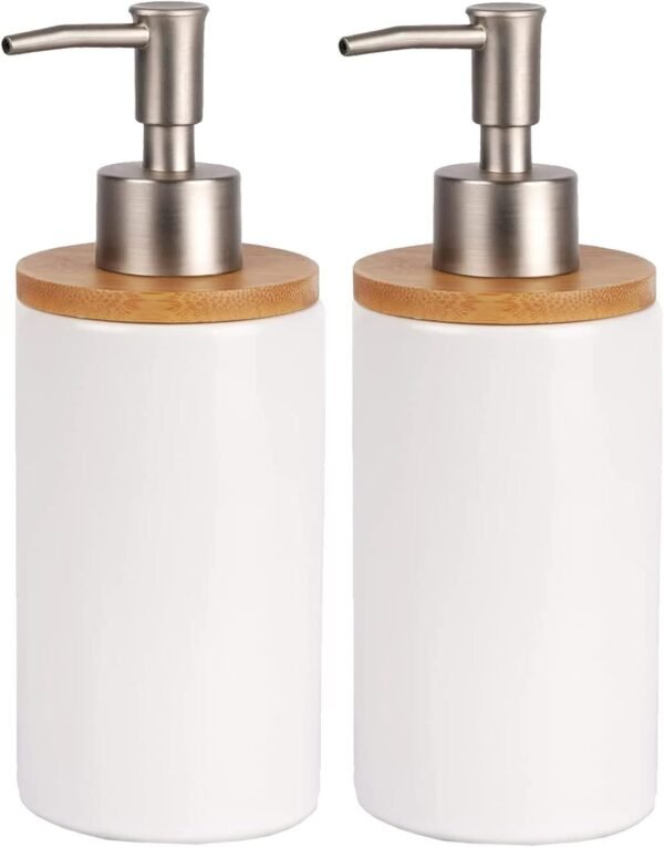 Qivine Ceramic Soap Dispenser, 13Oz White Soap Dispenser Bathroom Decorative, Liquid White Ceramic Soap Dispenser for Countertops, Modern Bathroom Hand Soap Dispenser for Countertop