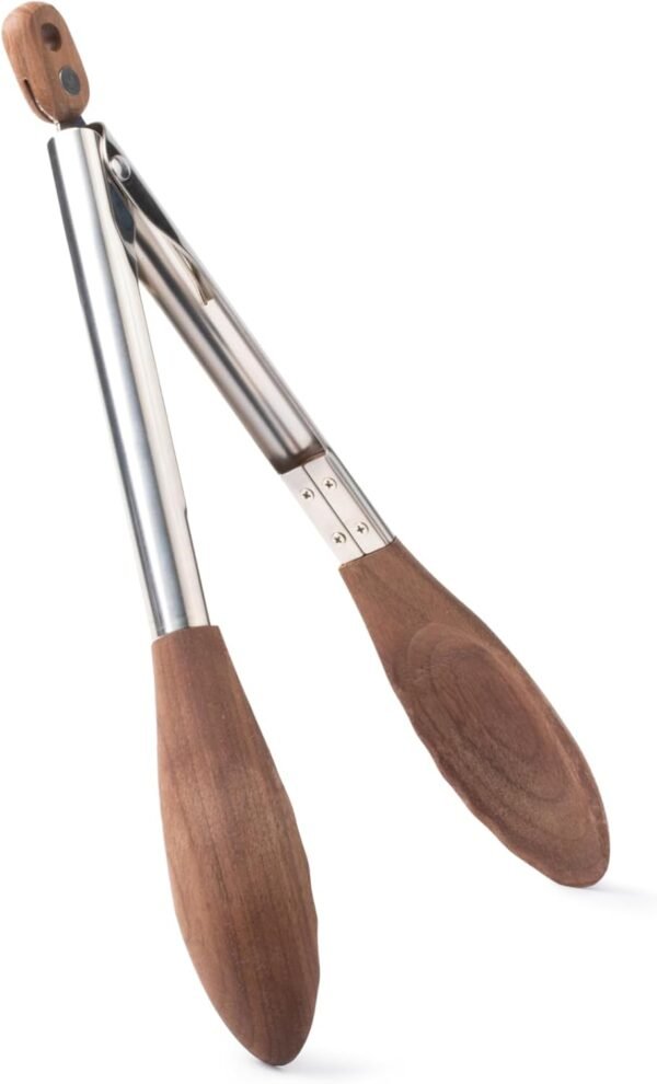 Salt & York Wooden Tongs Kitchen Long handle with non-Slip Grip for Cooking, Salad, Serving Food, Grilling - 11 Inch - Set of 1 (Walnut) - Image 3