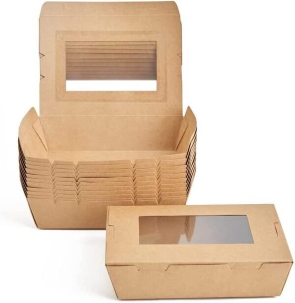 Medium Kraft Lunch Box With Window Food Container Made With Craft Paper For Meals & Dessert, Take Away Container, Disposable, Eco-friendly, Compostable, Paperbox Restaurants - Pack Of 25, Brown - Image 4