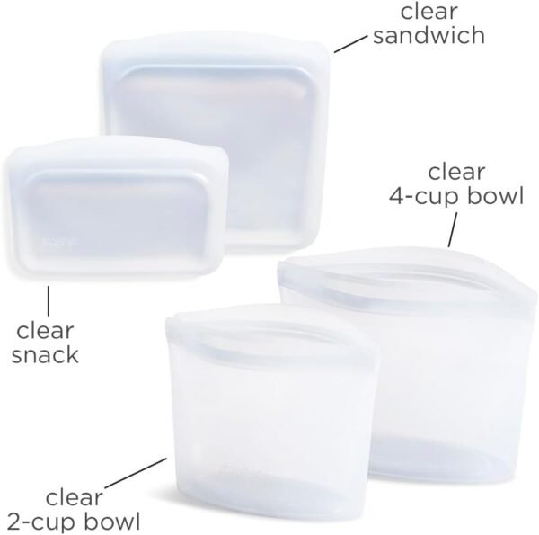 Stasher Premium Silicone Reusable Food Storage Bags, 4-Pack, Clear | Multi-Use Food Storage Bags, Lunch Bag, Travel Containers | BPA Free, Leak-free, Dishwasher-Safe, Eco-friendly - Image 8