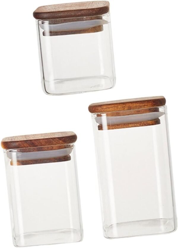 SECFOU 3pcs Airtight Glass Jars Dispenser Kitchen Storage Jars Coffee Jar Syrup Pantry Containers Jam Jars Overnight Oats Jar Nuts Bins Gooseneck Coffee Pod Holder Food Container Wood