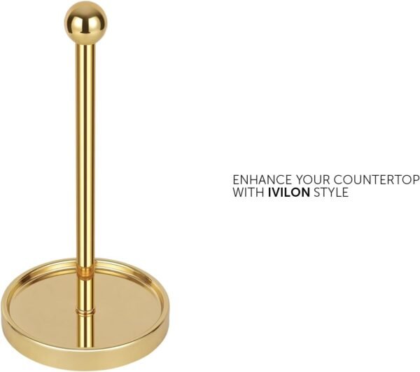Ivilon Countertop Paper Towel Holder - Modern Sleek Ball Minimalist Design - Color Gold Polished - Image 2