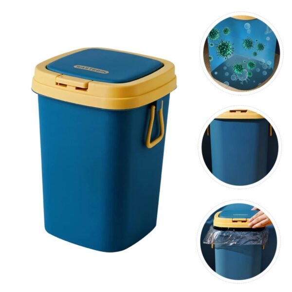 Garbage Can Trashcan Recycling Bin Washing Basket Compost Kitchen Bin Car Bin Swing Lid Trash Can Press Type Garbage Bin Garbage Bin with Lid Efficient Sealing Waste Basket Blue Pp - Image 6