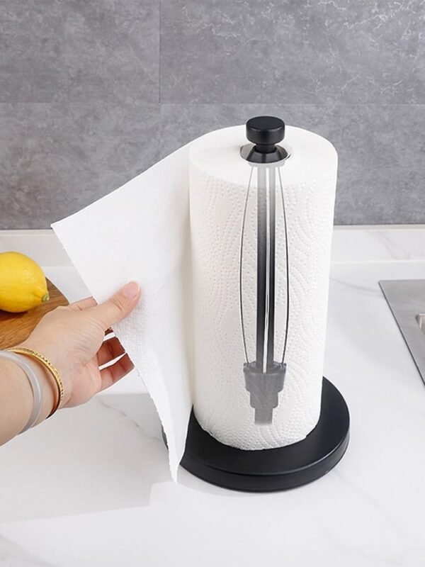 Paper Towel Holder Countertop,Simply Tear Black Paper Towel Holder with Ratchet Mechanism,Metal Paper Towel Holder Stand with Weighted Base Suction Cups,for Kitchen Bathroom - Image 9