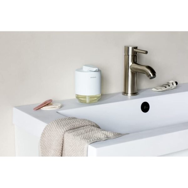 Brabantia Mindset 6.8 oz Hand Soap Lotion Dispenser (Mineral Fresh White) Bathroom, Kitchen Countertop, Non-Drip, Refillable Glass Hand Wash Cream Dispenser - Image 8