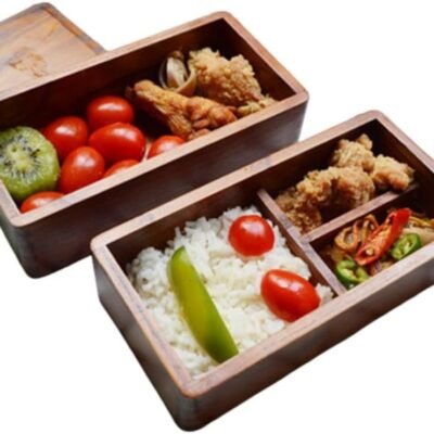Double Layer Japanese Bento Box, Compartment Food Box, Wood Lunch Box, Adult Square Lunch Containers for Japanese Dishes like Sushi Dessert Rice Roll Buffet, Store Dried Fruit