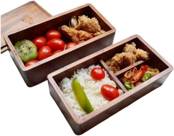 Double Layer Japanese Bento Box, Compartment Food Box, Wood Lunch Box, Adult Square Lunch Containers for Japanese Dishes like Sushi Dessert Rice Roll Buffet, Store Dried Fruit
