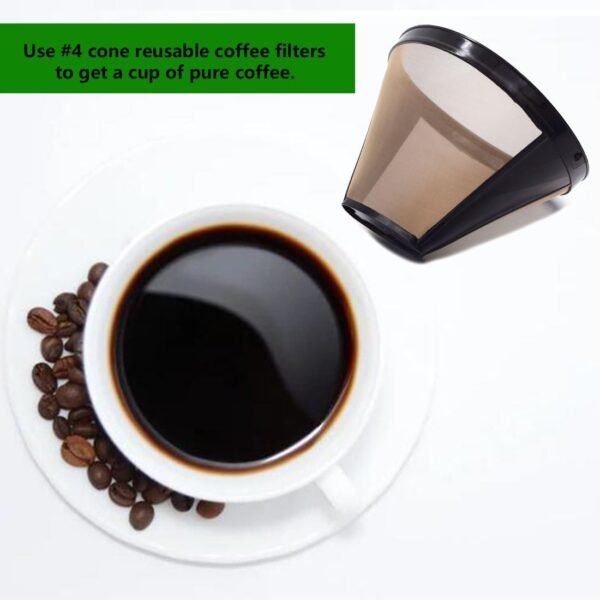 Reusable #4 Cone Coffee Filters Basket Replacement for Cuisinart Coffee Makers(2 Reusable Filters) - Image 4