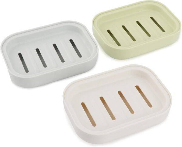 3 PCS Soap Dishes Double-Layer Bar Soap Holder for Shower Plastic Slotted Soap Box Easy to Clean Soap Tray with Drain Suitable for Bathroom, Kitchen, Travel