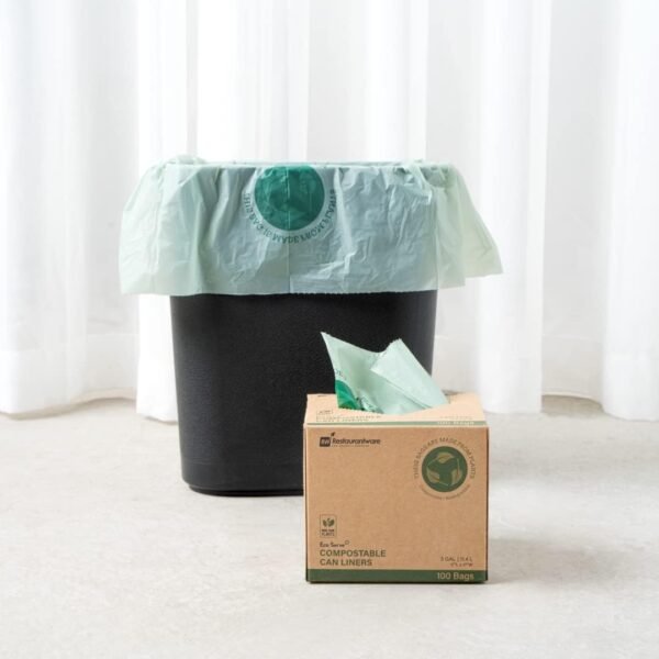 RW Eco 3 Gallon Biodegradable Garbage Bags, 100 Compostable Trash Bags - Star Seal Bottom, Won't Tear Or Leak, Green Plastic Trash Can Liners, Strong, For Office And Homes - Restaurantware - Image 4
