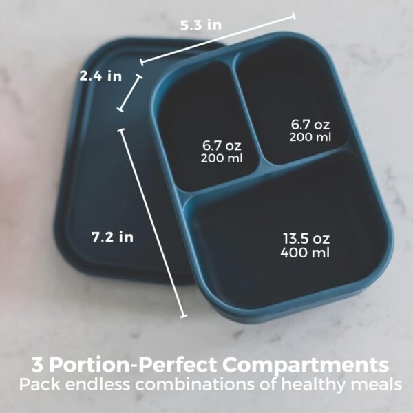Silicone Bento Box for Kids and Adults- BPA Free, 3 Compartment Lunch Box - Microwave, Dishwasher and Freezer Safe - Perfect for Work, School and On-the-Go Meals - Image 2
