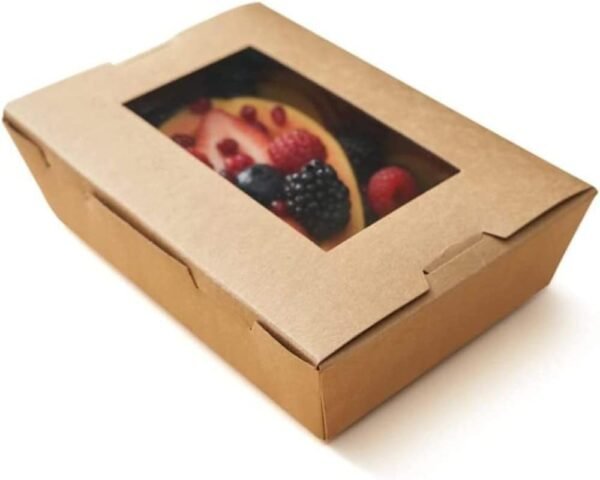 Medium Kraft Lunch Box With Window Food Container Made With Craft Paper For Meals & Dessert, Take Away Container, Disposable, Eco-friendly, Compostable, Paperbox Restaurants - Pack Of 25, Brown - Image 3