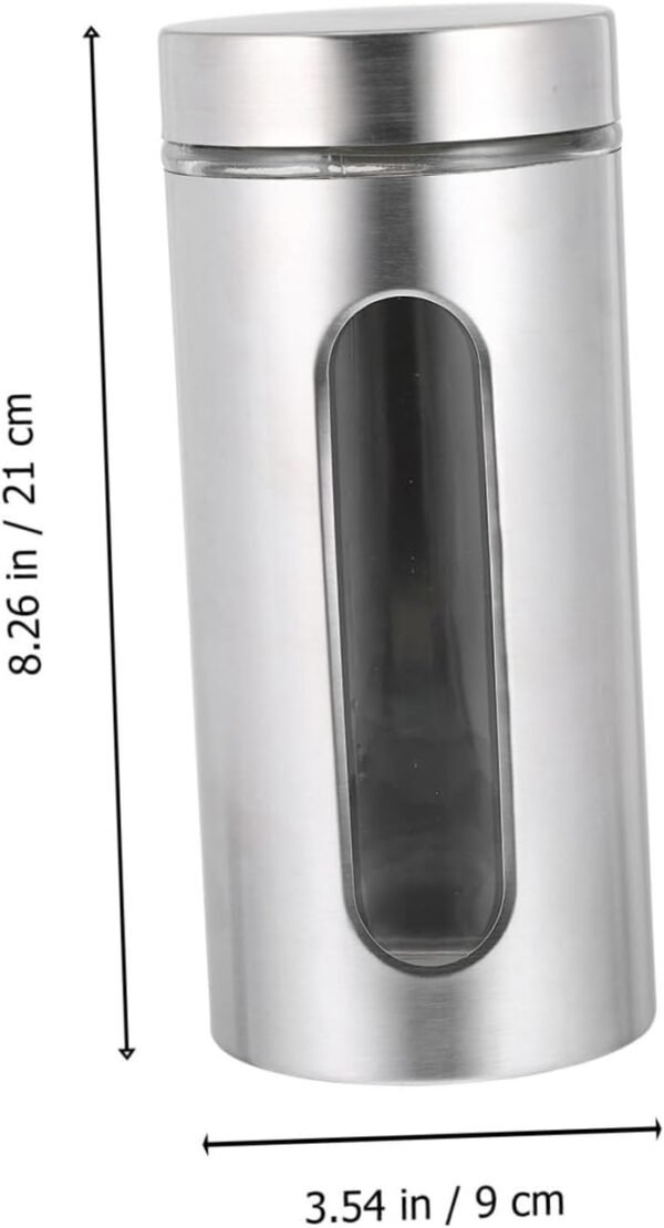 Ciieeo 1pc Stainless Steel Storage Tank Food Containers with Lids Food Storage Container Canister with Window Carafe with Lid Tea Coffee Sugar Canisters Tea Canister Kitchen Silver Glass - Image 6