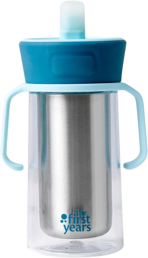 The First Years CoolCore Insulated Toddler Straw Cup - Transitional Toddler Trainer Cup Converts to Water Bottle with Spill Proof Lid - 8 Ounces - Ages 12 Months and Up