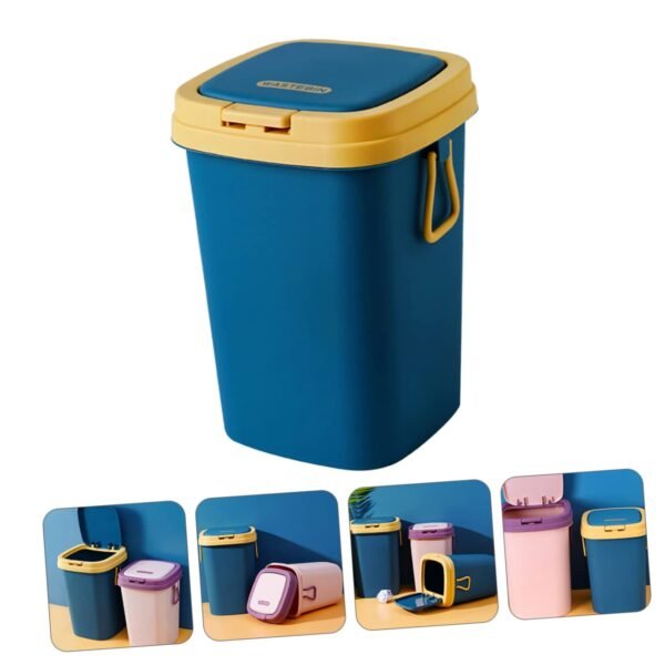 Garbage Can Trashcan Recycling Bin Washing Basket Compost Kitchen Bin Car Bin Swing Lid Trash Can Press Type Garbage Bin Garbage Bin with Lid Efficient Sealing Waste Basket Blue Pp - Image 5