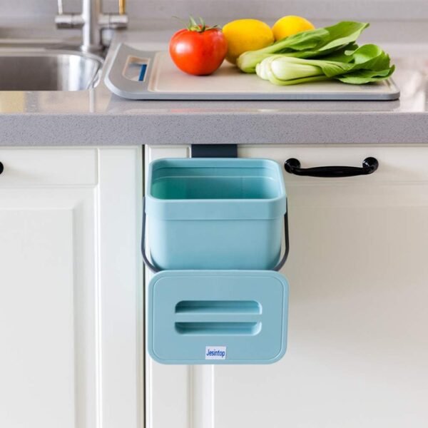 Kitchen Compost Bin Indoor for Counter Top,Hanging Small Trash Can with Lid,Food Waste Bin,Mountable Compost Busket 1.3 Gal/5 L Series,Blue - Image 2