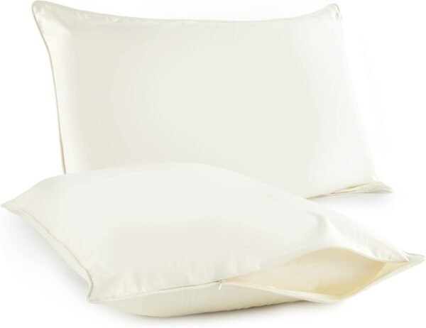 Whisper Organics Pillow Protector - GOTS Certified, 100% Cotton Pillow Encasements with Zipper - Pillow Covers - 20 x 36 Inches, Pack of 2 (King, Ivory)