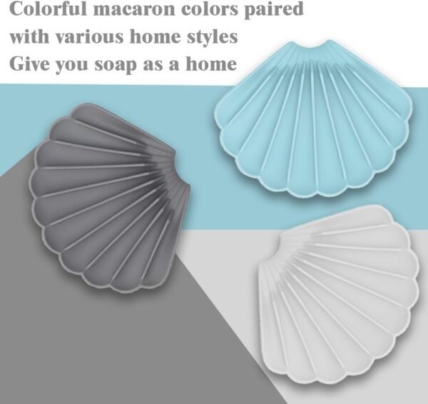 Silicone Soap Dish Soap Dish with Drainage Keep Soap Dry Cute Soap Dish Shell Shape for Bathroom Kitchen Sinks(3 Pcs, Blue, White & Gray) - Image 6