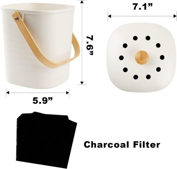 Yatmung Compost Bin Kitchen, Countertop Compost Bin, Compost Bucket Made of Bamboo Fiber, Small Compost Bin with Charcoal Filter, Cream - Image 7