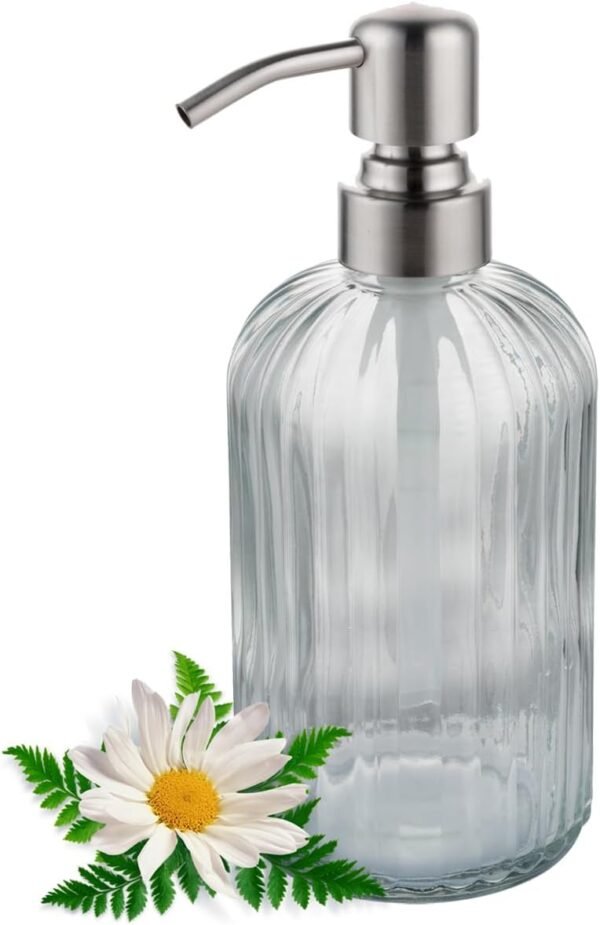 Glass Soap Dispensers with Brushed Nickel Pump Head, Hand Soap Dispenser for Kitchen and Bathroom, Heavey Glass Soap Dispenser 15oz, High Purity Glass - 1 Pack