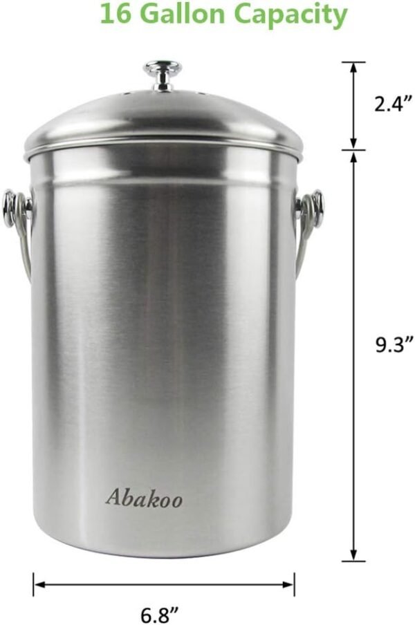 Compost Bin Countertop, Composter Bucket with Lid Abakoo 1.6 Gallon Stainless Steel Kitchen Waste Pail Plus 4pcs Bonus Charcoal Filters Clean & Odor Free - Image 6