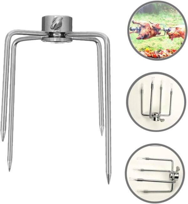 Roasting Fork Kitchen Spatula Rotisserie Forks Replacement Hot Rotating Barbecue Grills Camping Cookware Grill Tongs Expandable Fork Wheeled Grilling Tong Sachet Kabob Silver Iron - Image 8