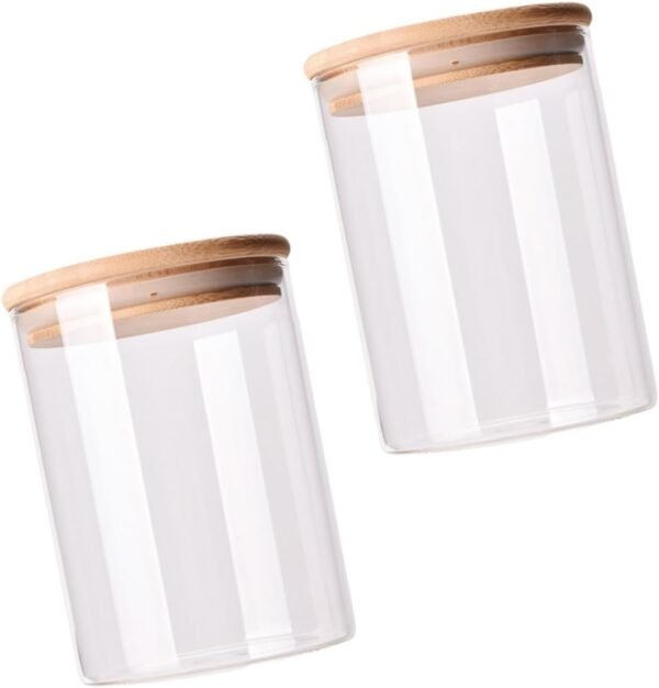 2pcs Sealed Jar Kitchen Storage Containers Storage Bins Utensil Basket Clear Storage Jar Lockable Keeper Food Storage Jar Rack Condiment Cups Food Containers Glass Containers Wood