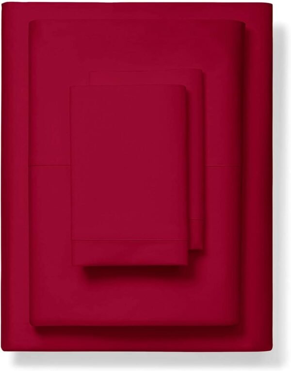 1000-Thread-Count 100% Pure Cotton Bed Sheets -4 Pc Queen Size Red Sheet Set, Single Ply Long Staple Combed Cotton Yarns, Best Luxury Sateen Weave, Fits Mattress Upto 17'' Deep Pocket