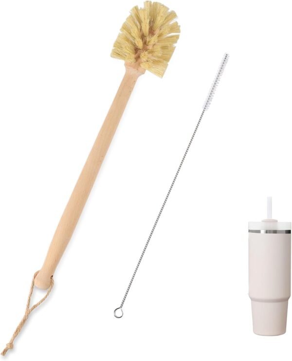 Long Handle Bottle Brush,Wooden Cleaning Brush with Straw Brush,Built for Stanley Cup,Yeti Tumbler,Sports Bottles and Coffee Mugs - Image 7