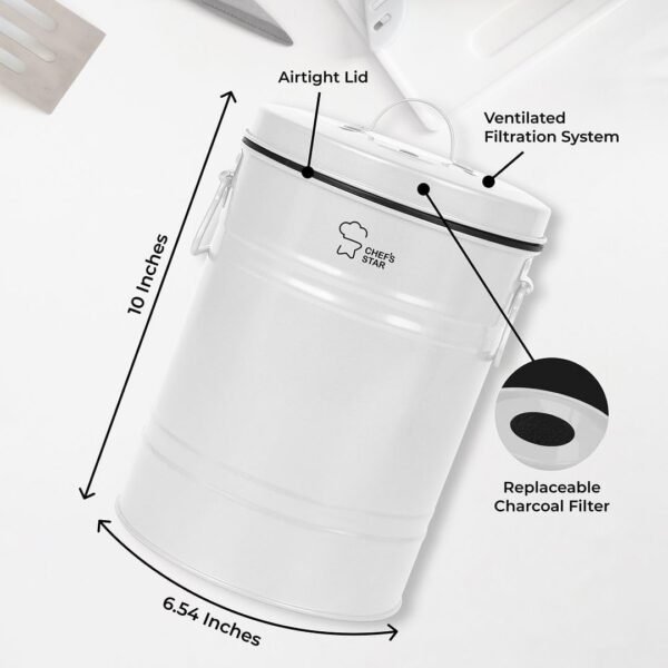 Chef's Star Countertop Compost Bin for Kitchen, Indoor Compost Bin for Kitchen Counter, Small Composter for Kitchen Counter, with Charcoal Filter, Airtight Lid, 0.8 Gallon Compost Pail, White - Image 6