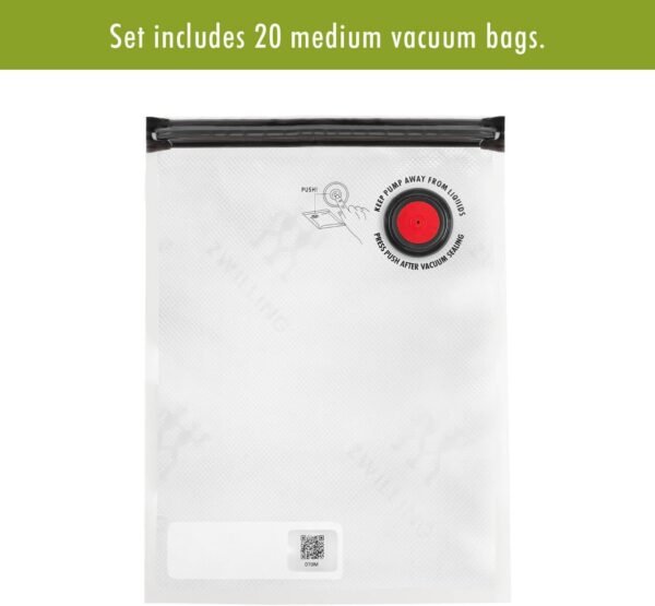 ZWILLING Fresh & Save Set 20-pc Vacuum Sealer Bags, 1 Gallon, Reusable Food Storage Bags for Meal Prep, Reusable Snack Bags, Reusable Sous Vide Bags, 15x11.2x5.7'', Dishwasher Safe , Medium, Clear - Image 13