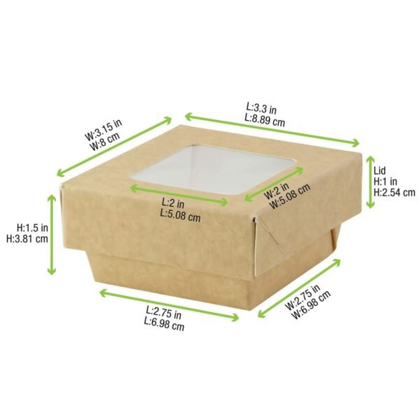 PacknWood 210KRAYB85 Kraft Kray Boxes with PET Window Lid - 7oz 2.8 x 2.8 x 1.6in - 250 pcs - Image 6
