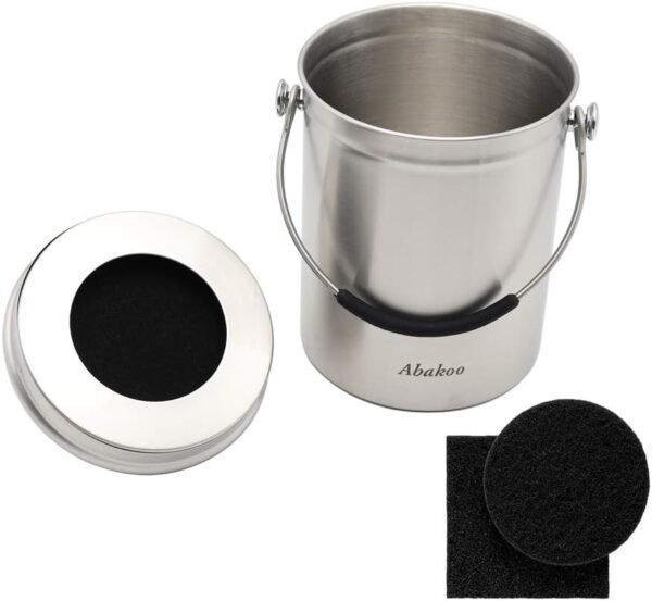 Abakoo Stainless Steel Compost Bin for Kitchen Countertop Compost Bucket Kitchen Pail Compost with Lid 1.3 Gallon-Includes 4 Filters - Image 4