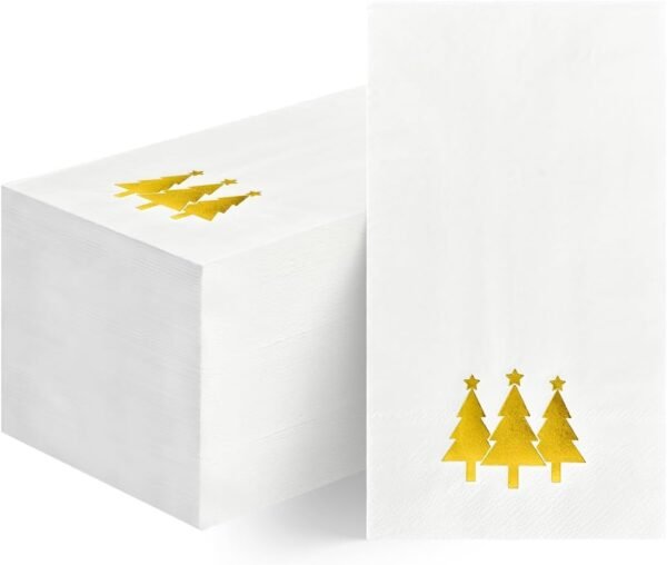 Horaldaily 100 Christmas Disposable Paper Decorative Guest Napkins, Gold Foil Christmas Trees Hand Towel for Party Lunch Dinner Kitchen Bathroom